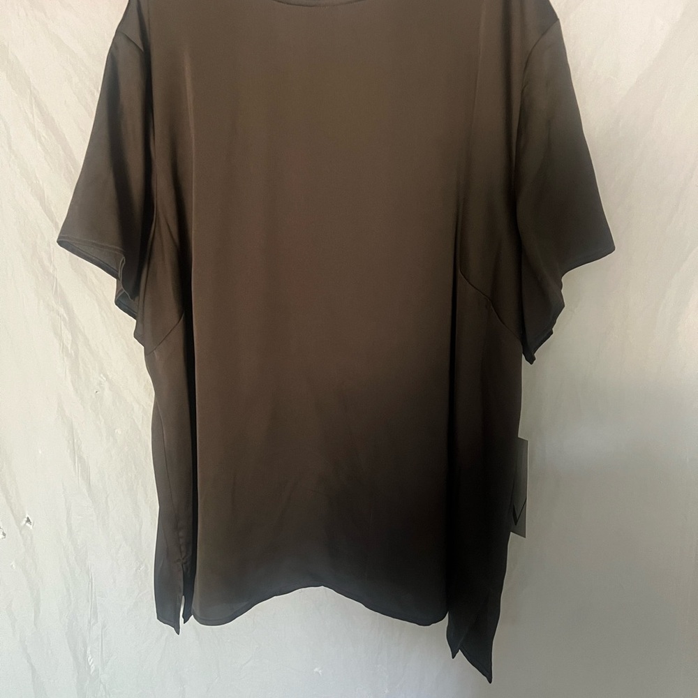 Worthington women new Olive Green Back Zip-Up Top Silk Like size 2X